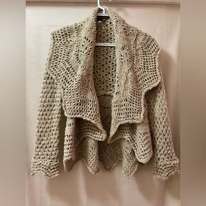 Berretti Italian Boho Knit Cardigan L Open Front Crochet Drape Sweater